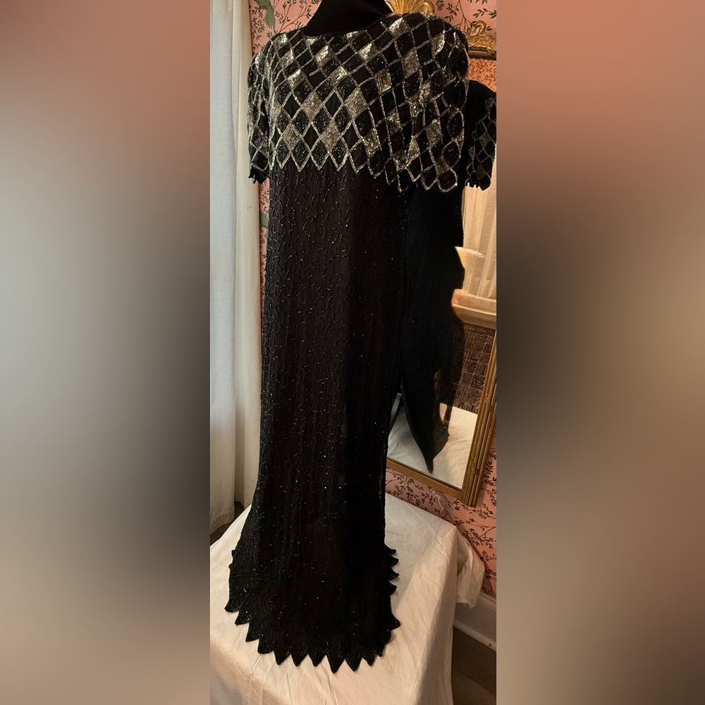 Stunning Vintage 90s Lawrence Kazar New York Hand Beaded Silk Evening Gown - Picture 14 of 17